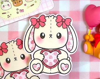Floral Bunny Sticker | Plushie Style, Waterproof Vinyl