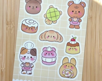 Bakery Bear Sticker Sheet: Waterproof Vinyl Stickers
