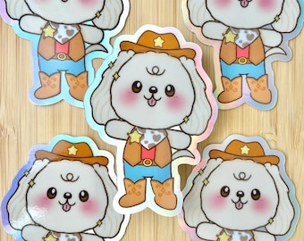 Holographic Cowboy Dog Sticker: Waterproof Vinyl Decal