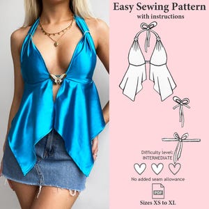 Tie Up Top Sewing Pattern, Y2K Halter Neck Top Pattern, Summer Halter Neck PDF Pattern, Tie Back Top Sewing Pattern, Easy Pattern, XS to XL