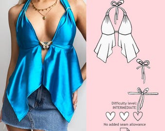 Tie Up Top Sewing Pattern, Y2K Halter Neck Top Pattern, Summer Halter Neck PDF Pattern, Tie Back Top Sewing Pattern, Easy Pattern, XS to XL