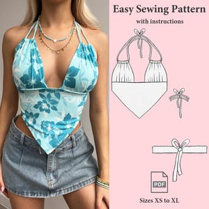 Halter Neck Crop Top Sewing Pattern, Halter Neck PDF Pattern, Tie Back Top Sewing Pattern, Summer Top Y2K Pattern, XS to XL
