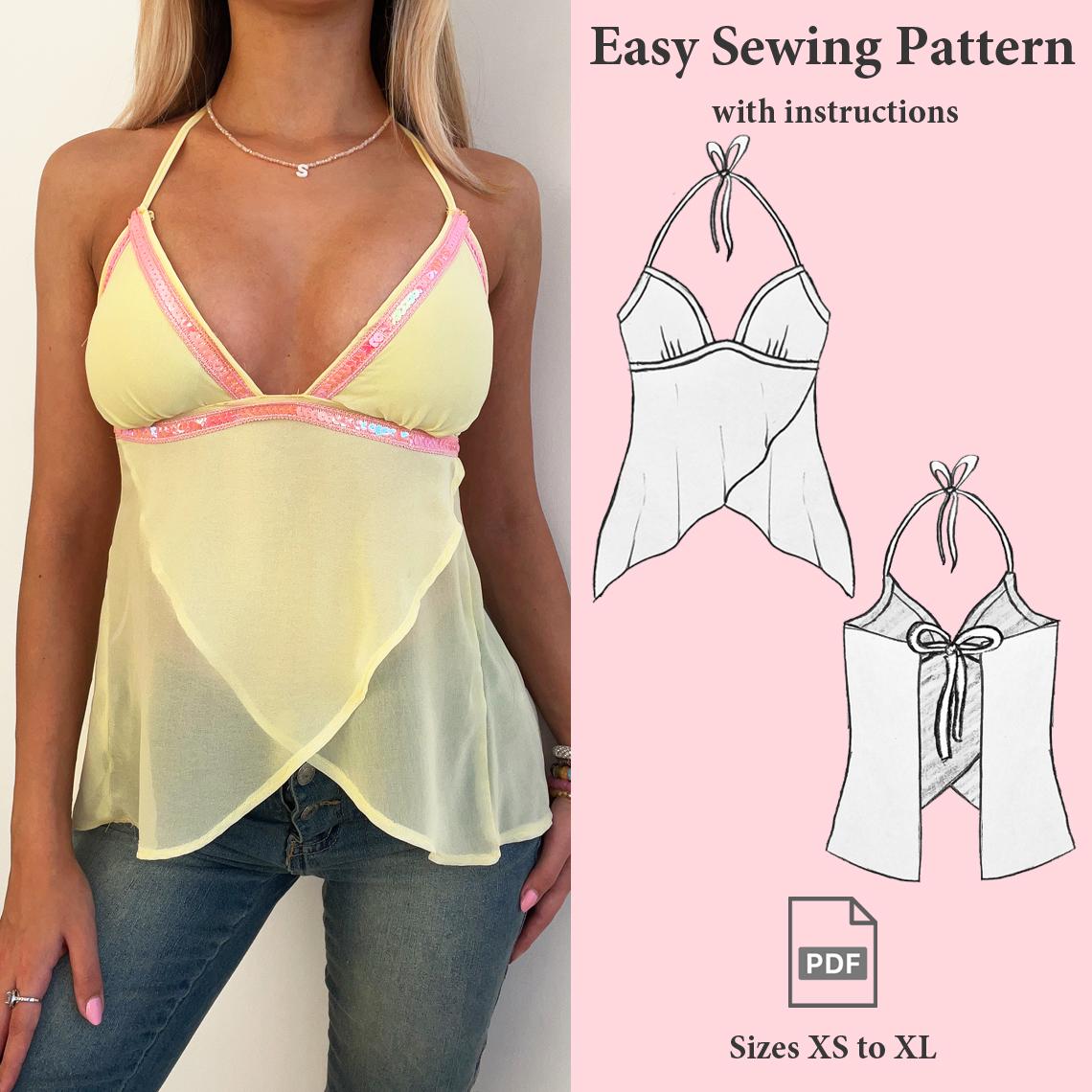 Halter Neck Babydoll Sequins Top Sewing Pattern, Halter Neck