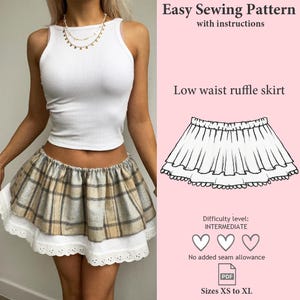Ruffle Skirt Sewing Pattern, Summer Skirt Pattern, Y2K Ruffle Skirt Pattern, Lace Skirt PDF Pattern, Mini Skirt Pattern, Digital Download