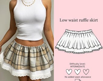 Ruffle Skirt Sewing Pattern, Summer Skirt Pattern, Y2K Ruffle