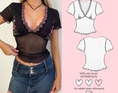 Lace Frill Top Sewing Pattern, Y2K Crop Top Sewing Pattern, Trendy Top Sewing Pattern PDF, Easy Sewing Pattern, Digital Download, XS to XL