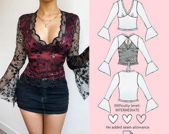 Lace Backless/Full Back Top Sewing Pattern, Y2K Crop Top Sewing Pattern, Trendy Top Sewing Pattern PDF, Easy Sewing Pattern,Digital Download