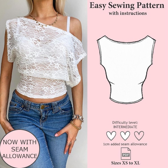 Versatile Top Sewing Pattern, Off Shoulder Top Pattern, Y2K Sewing Pattern Digital Download, Crop Top Pattern, Women Top Pattern Size XS-XL