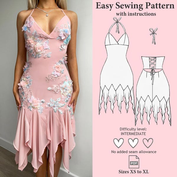 Fairy Dress Sewing Pattern, Y2K Fairycore Dress PDF Pattern, Lace Up Back Dress Pattern, Midi Flowy Dress Pattern