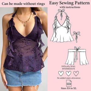 Halter Neck Babydoll Ruffles Top Sewing Pattern, Halter Neck PDF Pattern,  Tie Back Top Sewing Pattern, Y2K Pattern, Cami Top Pattern XS- XL