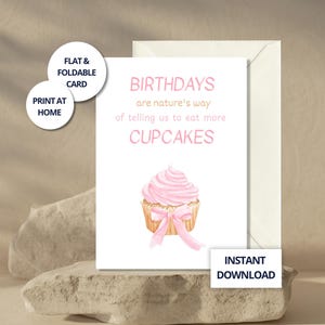 Linda tarjeta de cumpleaños para ella, cupcake imprimible, descarga instantánea, saludo de cumpleaños para niña, regalo, texto simple para amiga, cumpleaños de niña imprimible