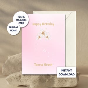 Stier Geburtstag Karte Printable | Pastell Rosa Sternzeichen Karte | Sofortdownload | Karte Stier | Horoskop Geburtstagskarte | Blumen Sternzeichen Geschenk