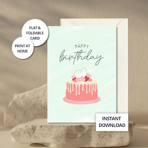 Carte d'anniversaire simple pour elle, imprimable 5 x 7 cartes de voeux pour une amie, carte de gâteau numérique, cadeau d'anniversaire esthétique pour fille, téléchargement immédiat
