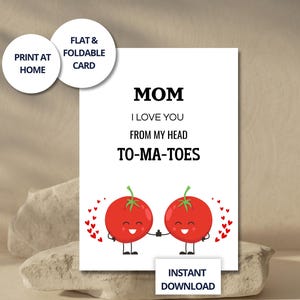 Tarjeta de felicitación divertida de cumpleaños para mamá con tomates, descarga instantánea, con cita divertida, plegable, de 5 x 7 pulgadas.