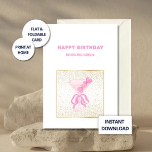 Grappige verjaardagskaart voor beste vriend, drinkmaatje, cadeau voor bestie, esthetische kaart voor vriend, digitale verjaardagskaart met cocktail