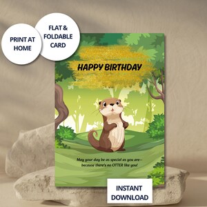Carte anniversaire otter drôle à imprimer, jeu de mots animalier pour ami, design forêt, téléchargement numérique 5x7