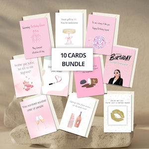 Cartão engraçado para imprimir para o aniversário feminino, pacote de cartões de felicitações para meninas, presente digital estético para melhor amiga, cartão digital atrevido de aniversário
