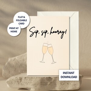 Tarjeta para mejor amiga con champán, saludo imprimible para ella, tarjeta de cumpleaños digital sencilla para amiga, tarjeta estética beige para compañero de trabajo, regalo impreso