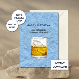 Cartões de aniversário com uísque para namorado, cartão de felicitações para ele, cartão de aniversário azul, cartão engraçado para marido, download instantâneo de cartões de aniversário para meninos