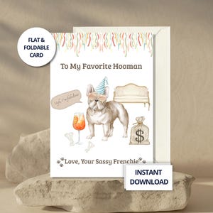 Biglietto compleanno Bulldog Francese divertente stampabile – Regalo spiritoso da cane per padrone con lusso e stile Aperol