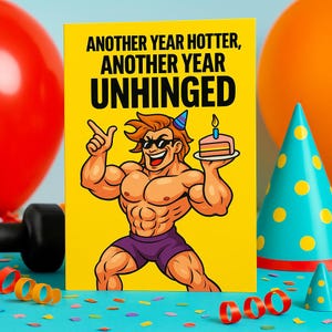 Funny muscle man birthday card printable bodybuilder birthday card gym themed birthday card for men instant download digital download