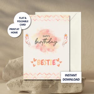 Boho Birthday Card for Bestie, Trendy Birthday Card for Best Friend, Bestie Cute Birthday Card, Pastel Greeting Card for Bestie, Girly Card