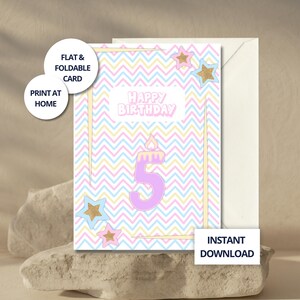 Biglietto di auguri di compleanno per bambina di 5 anni, biglietto dai genitori alla figlia, biglietto di auguri di compleanno per bambini, regalo per bambina di 5 anni, biglietto pastello per bambina, biglietto digitale per lei