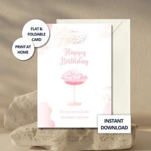 Carte d'anniversaire à imprimer champagne – carte drôle avec citation, design rose pétillant téléchargeable instantanément