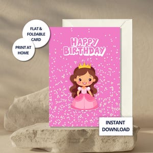 Geburtstagskarte für kleine Mädchen Prinzessin für Mädchen Printable Digital-Geburtstagskarte für Tochter Rosa Geburtstagskarte für ihre Last-Minute-Karte