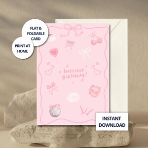 Cartão de aniversário pop feminino, cartões de aniversário estéticos, cartão de aniversário para amiga, cartão de aniversário com laço digital, cartão para melhor amiga, digital