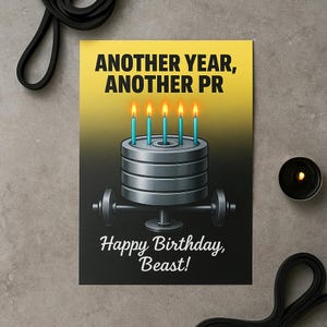 Funny birthday printable for gym lover fitness humor weightlifting powerlifting workout instant download digital birthday for him