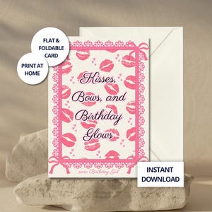 Biglietto di auguri di compleanno "Pink Coquette" - Labbra e fiocchi rosa - Biglietto estetica femminile stampabile - Biglietto per la migliore amica - Biglietto di auguri di compleanno scaricabile digitalmente