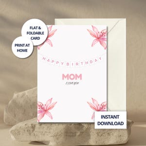 Cartão de aniversário fofo para mãe, cartão para imprimir para ela, feliz aniversário, mãe, eu te amo, mãe, download digital, cartão de filha para mãe