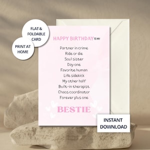 Cute Birthday Card for Bestie, Happy Birthday Bestie, Cute Card for Her, Bestie Gift, Printable Card for Best Friend, Instant Download
