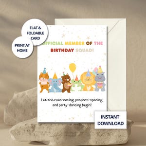 Fun Printable Card for Kids, Cute Animal Birthday Card, Digital Download, Kids Party Card, Kids Birthday Printable, Card for Son or Daughter