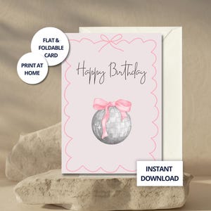 Verjaardagskaart Girly esthetische wenskaart voor haar Afdrukbare kaart Bow Esthetische kaart voor vriend Instant Download verjaardagskaart Trendy