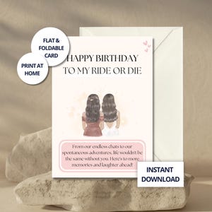 Ride or Die Bestie Birthday Card Coquette Aesthetic Printable Birthday Card for Best Friend Digital Cute Card Instant Download for Her