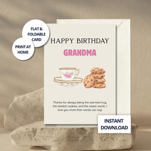 Tarjeta de cumpleaños para abuela, linda tarjeta de felicitación de nieta, regalo personalizado, tarjeta imprimible conmovedora, cumpleaños de abuela