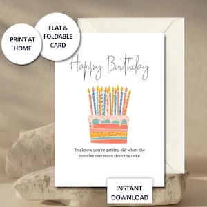 Carte d'anniversaire drôle à imprimer – Gâteau et bougies – Humour pour adultes, téléchargement instantané
