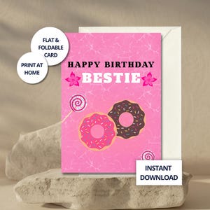Geburtstagskarte Pink Bestie Grußkarte zum Ausdrucken für Sie Geburtstagskarte Girly für Bester Freund Geschenk Cute für BFF Instant Download Card