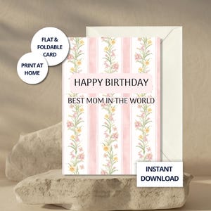 Tarjeta de cumpleaños para mamá de mi hija, regalo para mamá, imprimible, saludo para ella, tarjeta rosa de 5x7, descarga instantánea, tarjeta para la mejor mamá