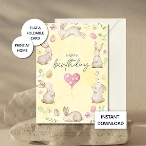 Carte d'anniversaire de Pâques, carte d'anniversaire de lapin, carte d'anniversaire imprimable, carte d'anniversaire de Pâques, carte d'anniversaire en téléchargement numérique, carte de lapin mignon