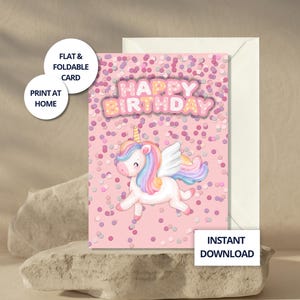Geburtstagskarte für kleines Mädchen Geschenk von Mutter zu Tochter Rosa Karte für Mädchen Einhorn druckbar für Sie Süße Karte von Tante Netter Gruß für Sie