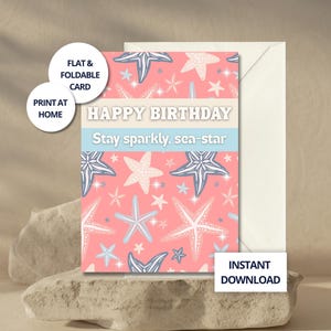 Jolie carte d'anniversaire pour nièce, carte à imprimer pour elle, carte d'anniversaire esthétique pour fille, anniversaire à la plage, téléchargement numérique pour enfants