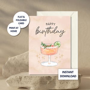 Cartão de aniversário para amiga, saudação estética para ela, presente para imprimir para aniversariante, cartão de aquarela para irmã, cartão fofo para download instantâneo