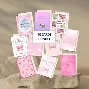 Verjaardagskaartbundel afdrukbare kaarten voor haar Esthetiek Instant download Verjaardagskaart voor Bestie Roze groet voor meisje Trendy kaart digitaal