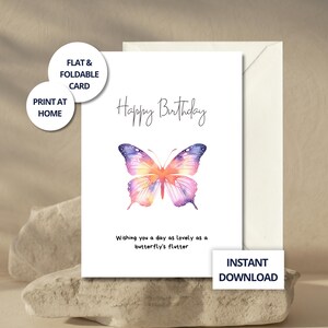 Carte d'anniversaire papillon avec illustration aquarelle et doux message pour elle