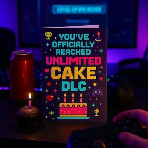Funny Gamer Birthday Card Video Game Pixel Art Geek Design Sarcastic Humor 5x7 Greeting Card Printable Digital Download Birthday for Him Her