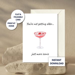 Verjaardagskaart voor haar Girly afdrukbare kaart voor Bestie Instant Download Cadeau voor vriend Leuke verjaardagskaart Cocktail Esthetische kaart voor meisje