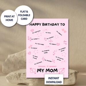 Cartão de aniversário especial para a mãe Cartão de felicitações com mensagens Cartão de aniversário exclusivo da filha Presente para a mãe Cartão de aniversário para impressão
